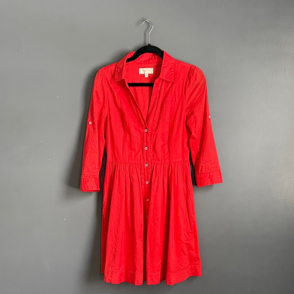 Anthropology Red Button-Up Dress